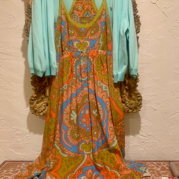 Beautiful colorful silky sleeveless designer dress ( sweater included) - Picture 2 of 7